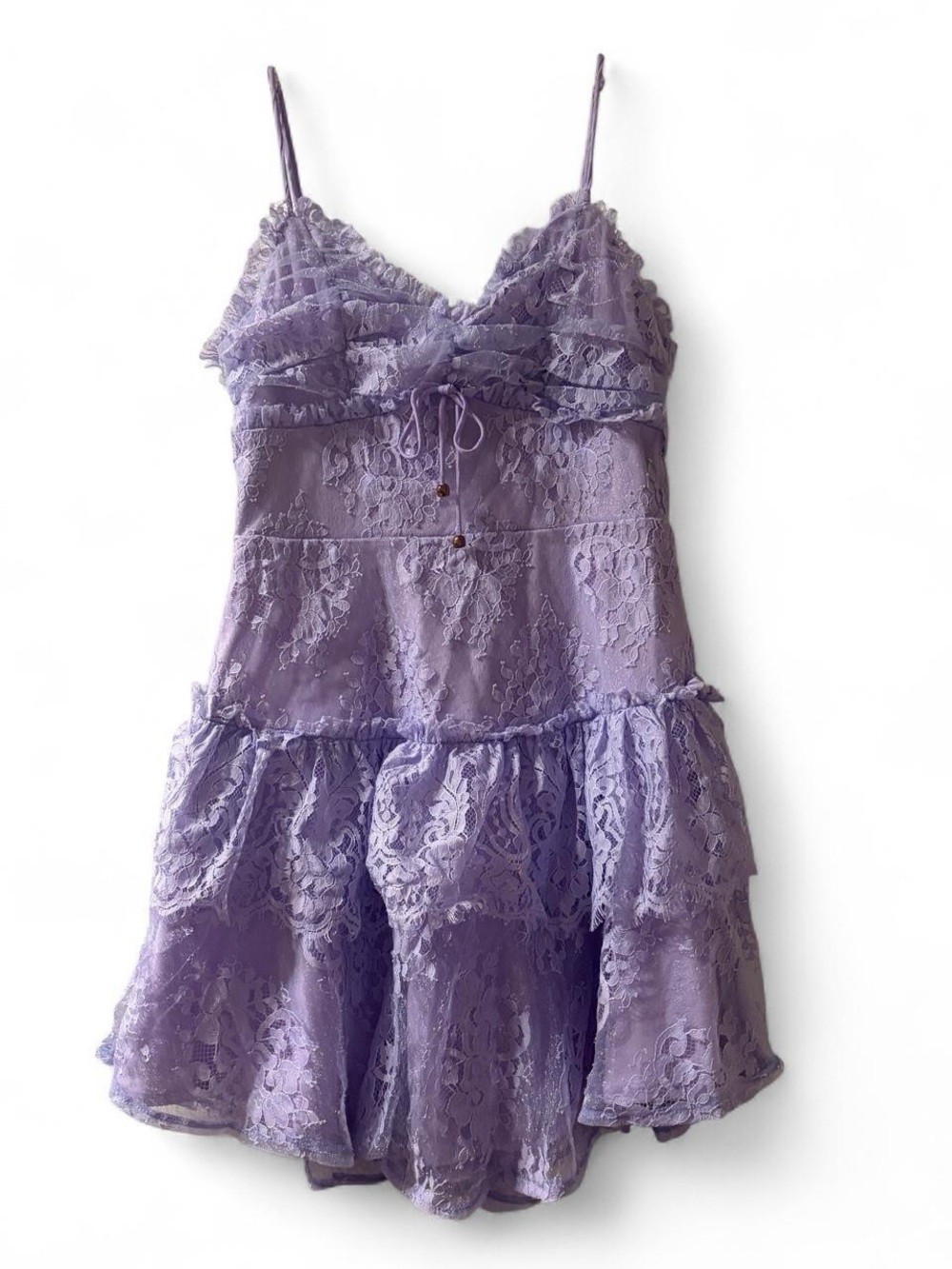 Angel Biba Lavender Lace Tiered Spaghetti Strap Dress